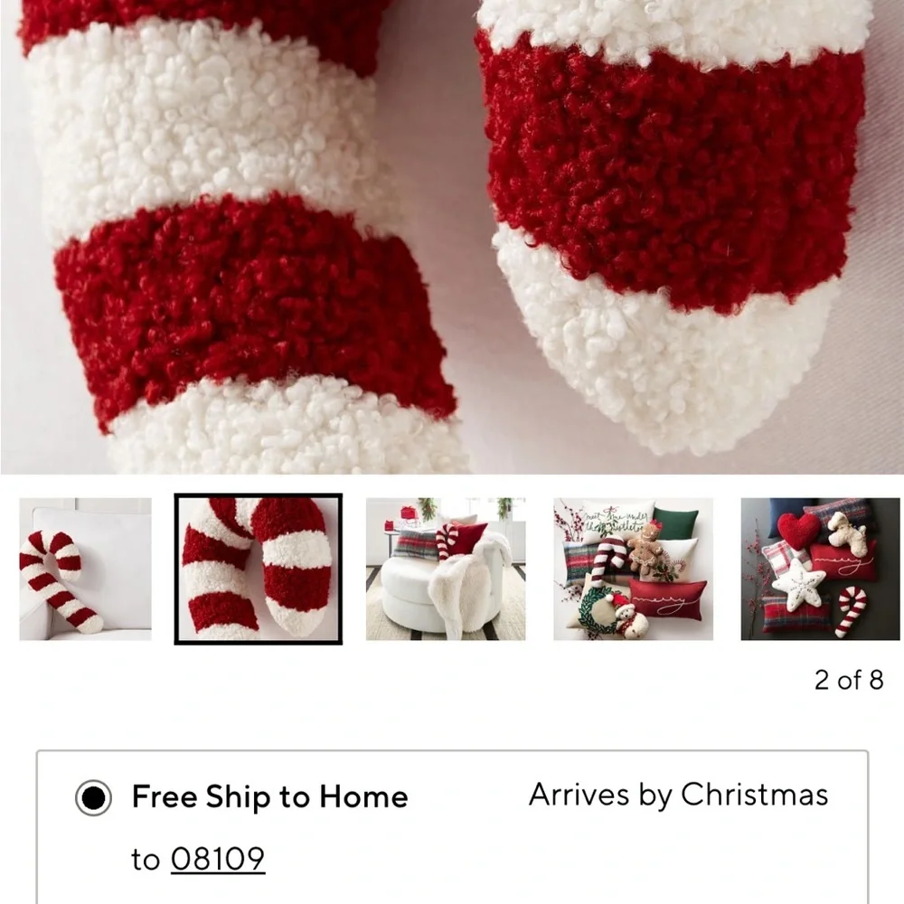 Pottery barn cozy teddy candy cane throw pillow excellent condition like new